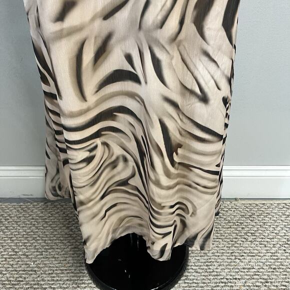 BooHoo Skirt size 10 Long Maxi Black Khaki Sheer Tiger Striped A Line Modest - Picture 5 of 10